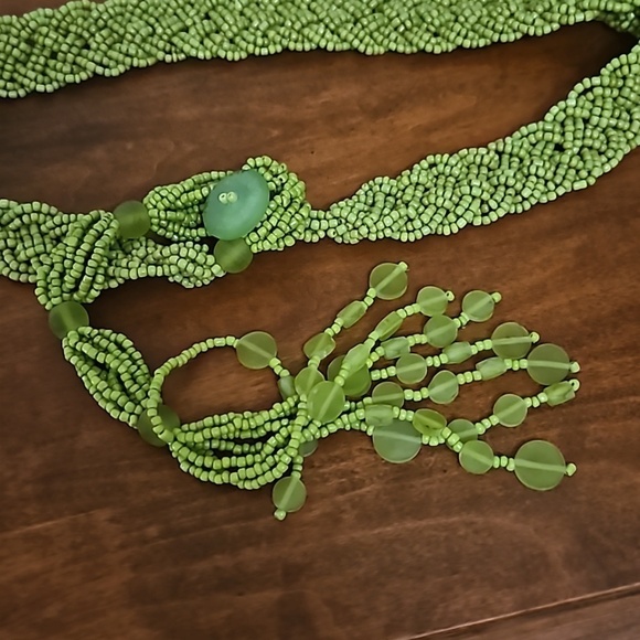 Vintage 1970s Lime Green Braided Glass Beaded Boho Festival Belt main image 8